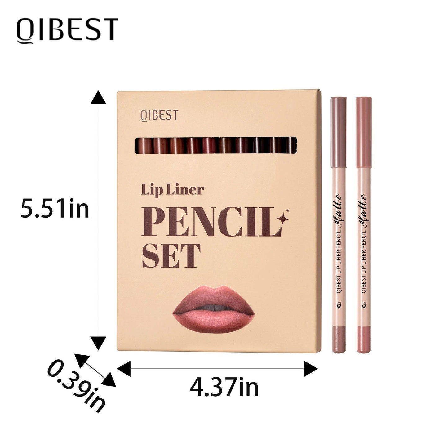 QIBEST 12-Color Matte Lipstick & Lip Liner Set (Wood-Cased)