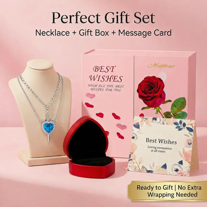 Shared Bond Heart & Sword Necklace Set. Keep One Share One, 14K Gold Plated CZ Pendant Jewelry Gift for Best Friends Sisters Couples & Loved Ones