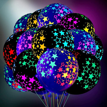 100 Pieces Neon Glow Balloons Neon Stars Glowin Blacklight Black Light Fluorescent Mini Stars