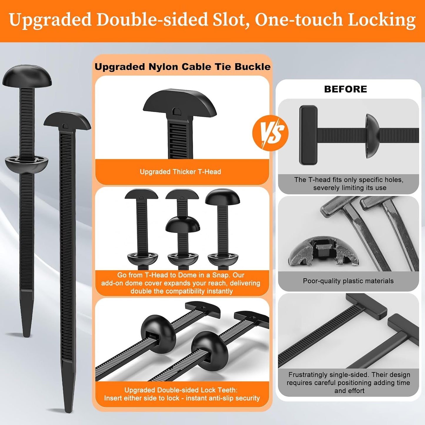 50/100 Pcs Heavy Duty Nylon Universal Cable Tie Buckle for Car, Upgraded Automotive Zipper Clips