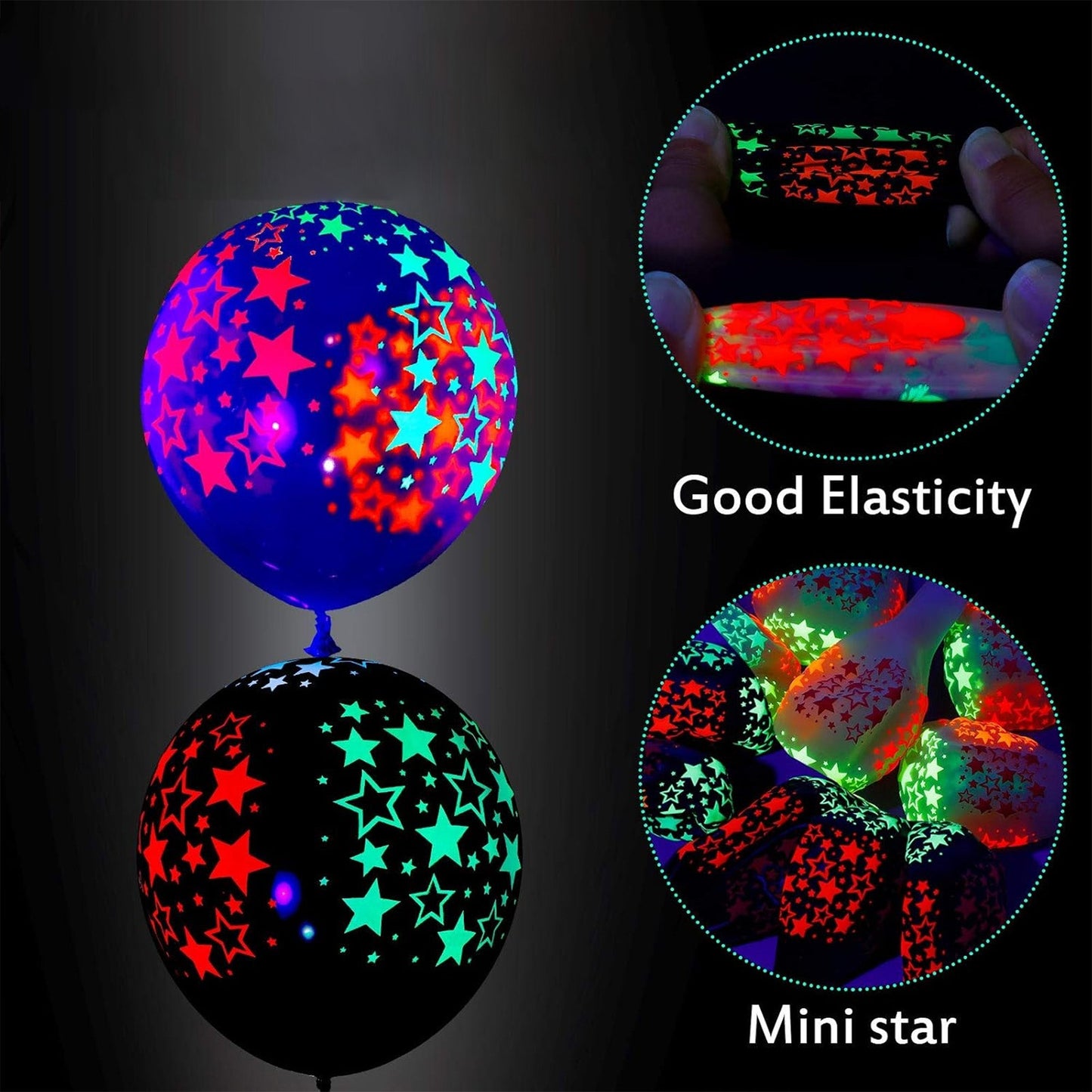 100 Pieces Neon Glow Balloons Neon Stars Glowin Blacklight Black Light Fluorescent Mini Stars