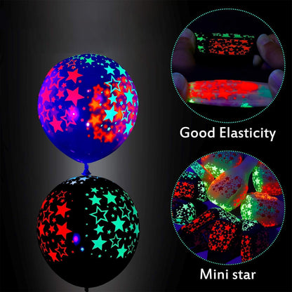 100 Pieces Neon Glow Balloons Neon Stars Glowin Blacklight Black Light Fluorescent Mini Stars