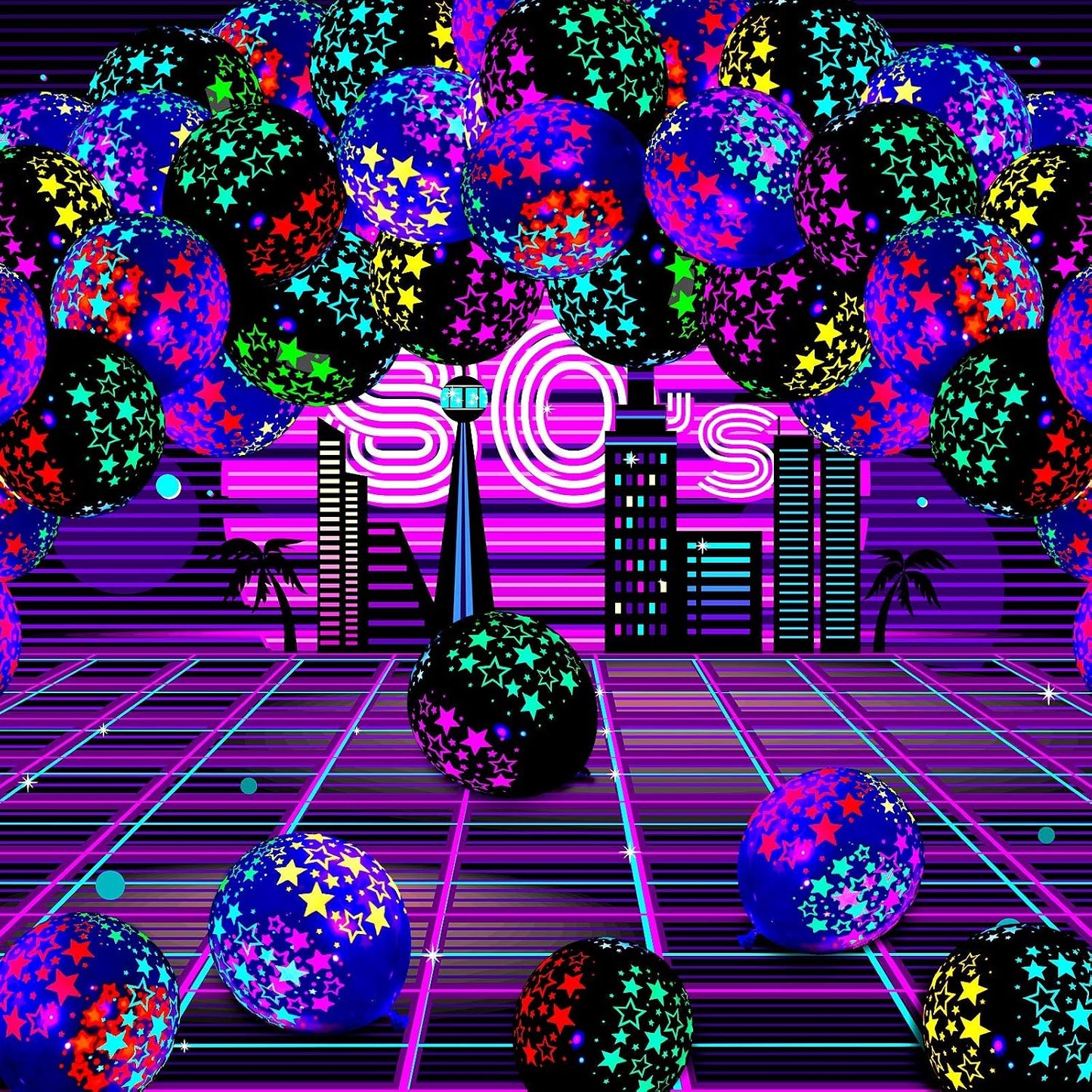 100 Pieces Neon Glow Balloons Neon Stars Glowin Blacklight Black Light Fluorescent Mini Stars
