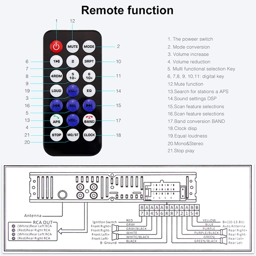 Car Radio Audio USB/SD/MP3 Player Bluetooth Receiver Hands-Free with Remote Control