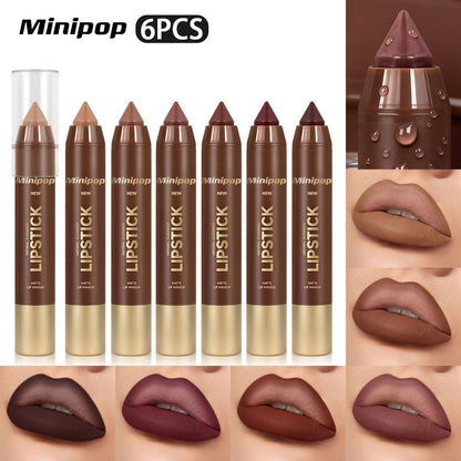 6Pcs Mauve Brown Matte Lip Liner and Lipstick Combo Set Kit