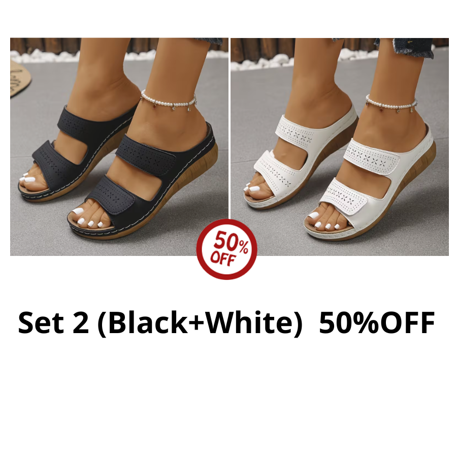 Women'S Comfortable Wedge Sandals, Breathable Hollow Out Double Strap Platform Slides