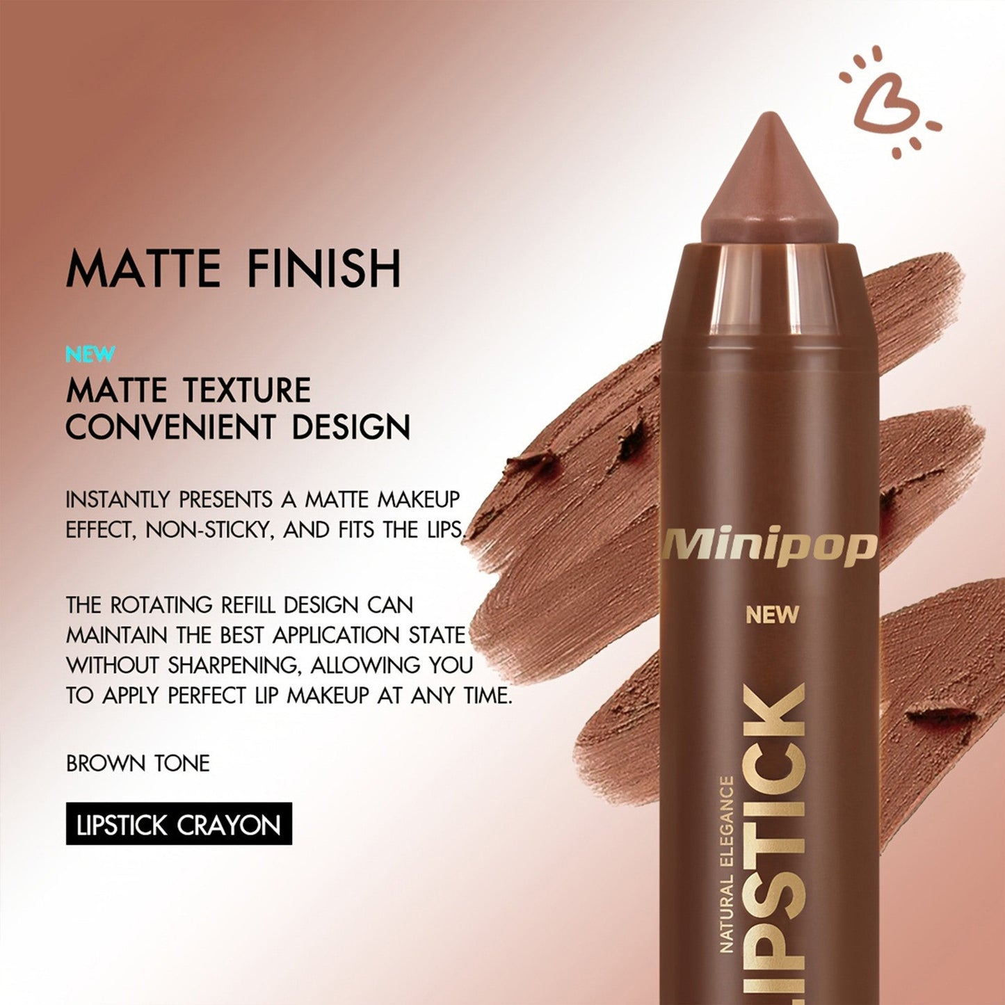 6Pcs Mauve Brown Matte Lip Liner and Lipstick Combo Set Kit