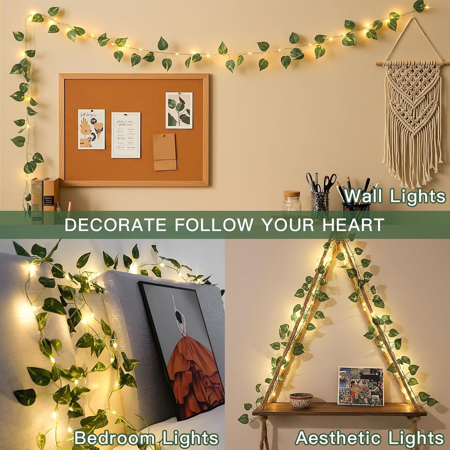 Modern Cordless 33ft 100 LED Ivy String Lights with Remote