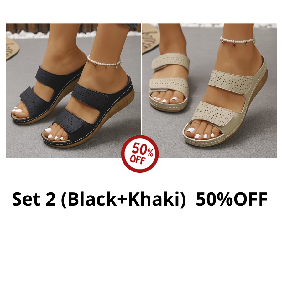 Women'S Comfortable Wedge Sandals, Breathable Hollow Out Double Strap Platform Slides