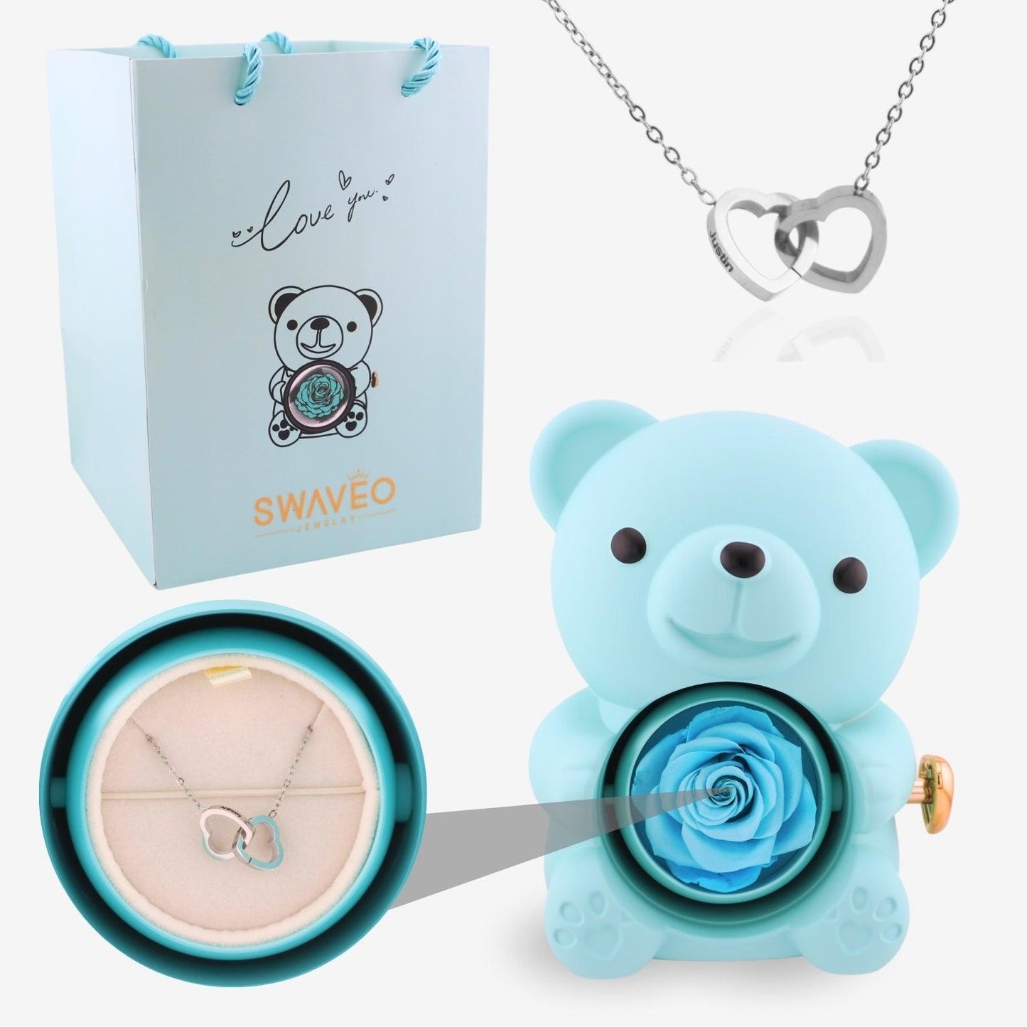 Eternal Rose Bear with Engraved Necklace