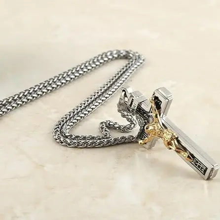 Men's Minimalist Faith Cross Necklace - Stainless Steel with Inscriptions, Durable Fashion Accessory