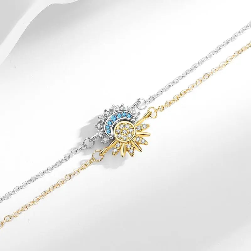 Sun and Moon Bracelet Set for bestfriend, sister gift,Stackable Gold Sun & Blue Moon Bracelet, Matching Couple/Friendship/sister Jewelry necklace