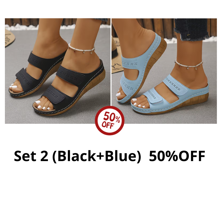 Women'S Comfortable Wedge Sandals, Breathable Hollow Out Double Strap Platform Slides