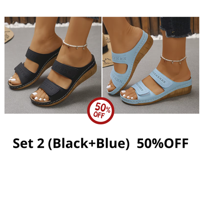 Women'S Comfortable Wedge Sandals, Breathable Hollow Out Double Strap Platform Slides