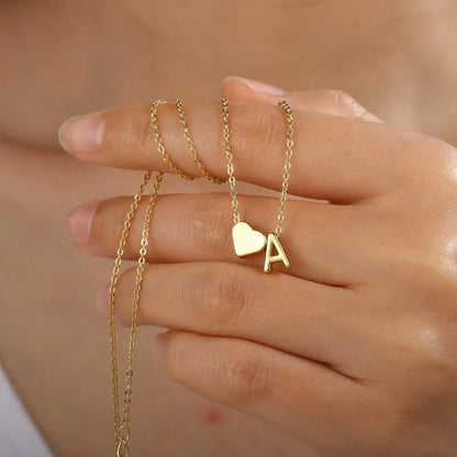 Turandoss Tiny Initial Necklaces Golden Heart A-Z
