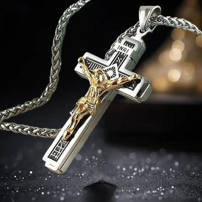 Men's Minimalist Faith Cross Necklace - Stainless Steel with Inscriptions, Durable Fashion Accessory