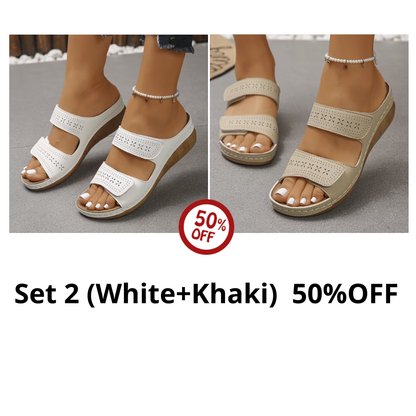 Women'S Comfortable Wedge Sandals, Breathable Hollow Out Double Strap Platform Slides