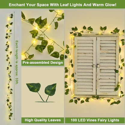 Modern Cordless 33ft 100 LED Ivy String Lights with Remote