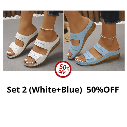 Women'S Comfortable Wedge Sandals, Breathable Hollow Out Double Strap Platform Slides