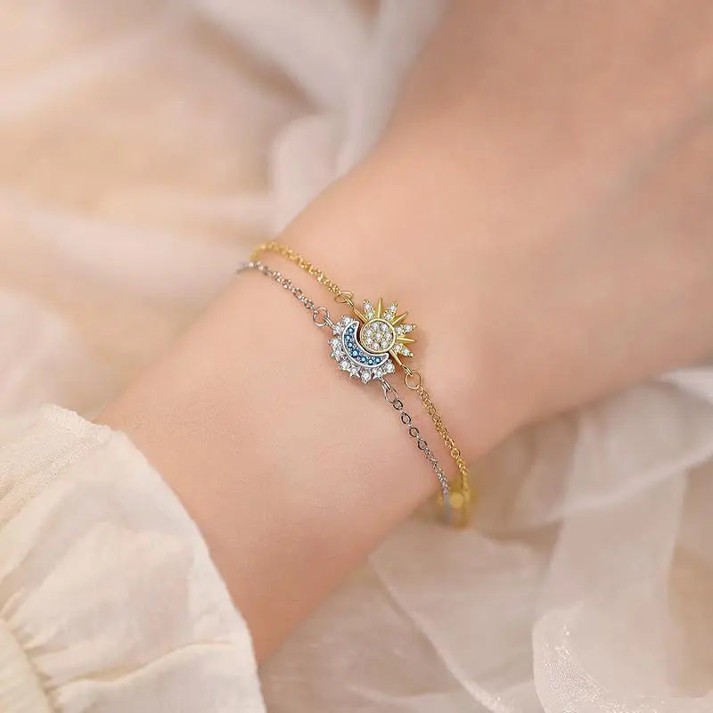 Sun and Moon Bracelet Set for bestfriend, sister gift,Stackable Gold Sun & Blue Moon Bracelet, Matching Couple/Friendship/sister Jewelry necklace