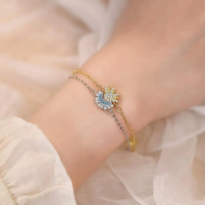 Sun and Moon Bracelet Set for bestfriend, sister gift,Stackable Gold Sun & Blue Moon Bracelet, Matching Couple/Friendship/sister Jewelry necklace