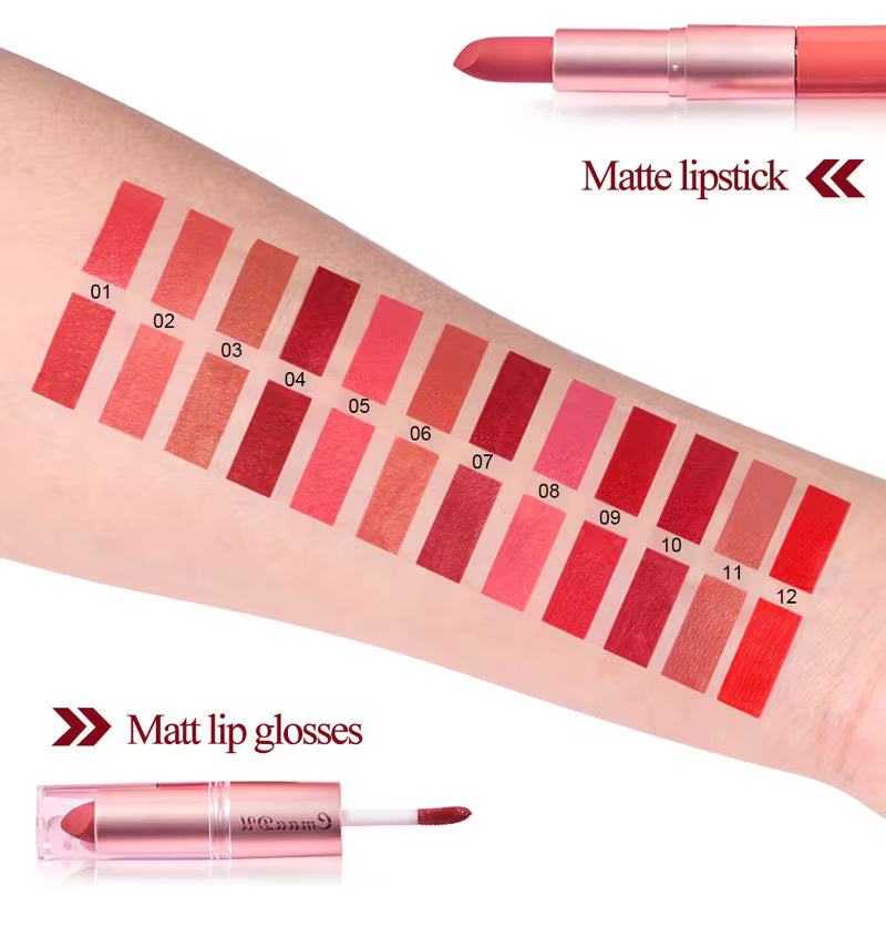 Long-Lasting Lipstick & Lip Glaze Set – Dual-Ended Design