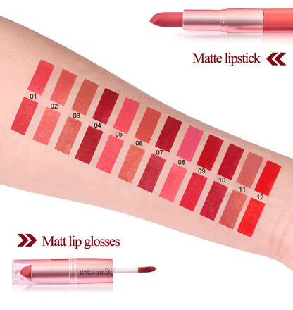 Long-Lasting Lipstick & Lip Glaze Set – Dual-Ended Design