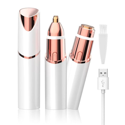 2 in 1 Facial & Eyebrow Hair Trimmer for Women, Rechargeable Face Razor, Lip & Peach Fuzz Remover, Precision Eyebrow Shaper