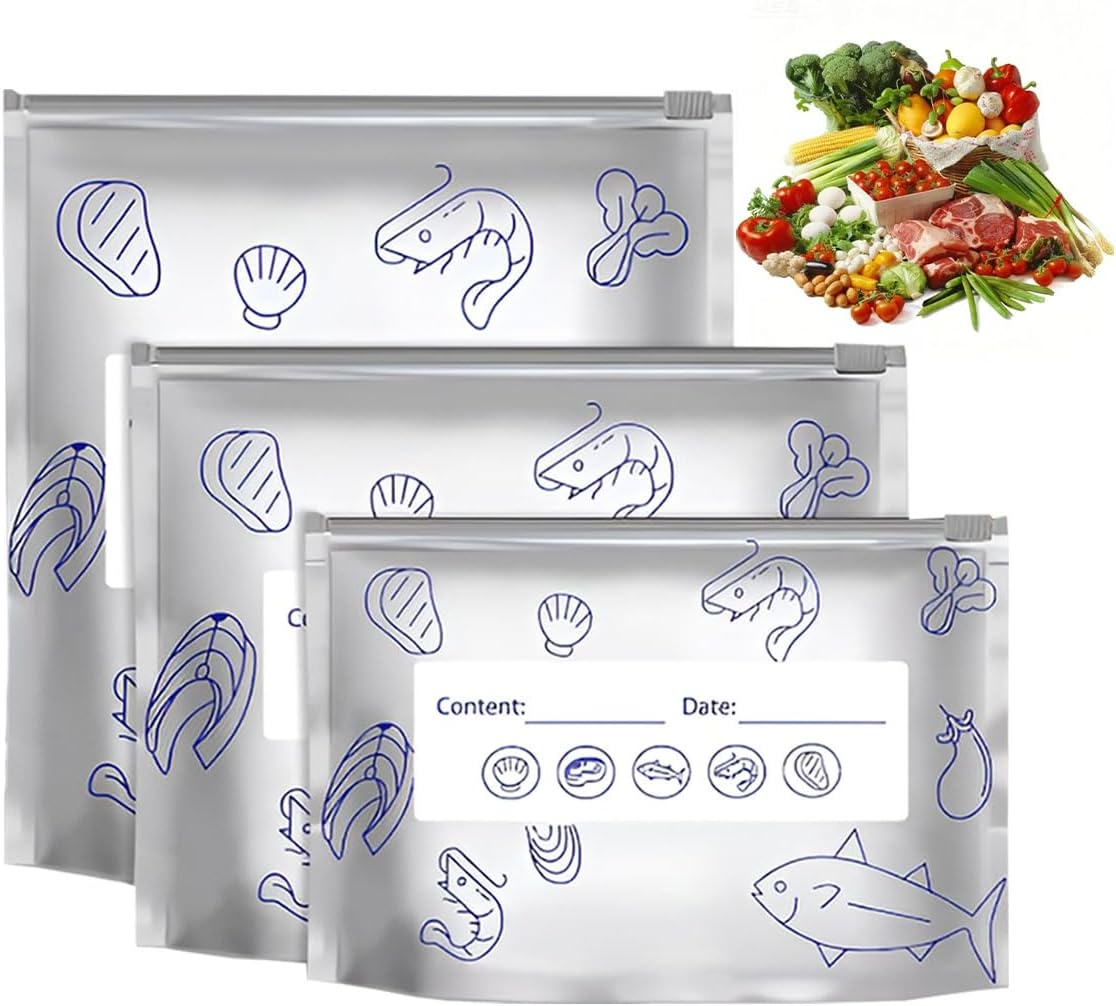 30Pcs Reusable Aluminum Foil Sealable Storage Bags with Zipper For Meat Fruit