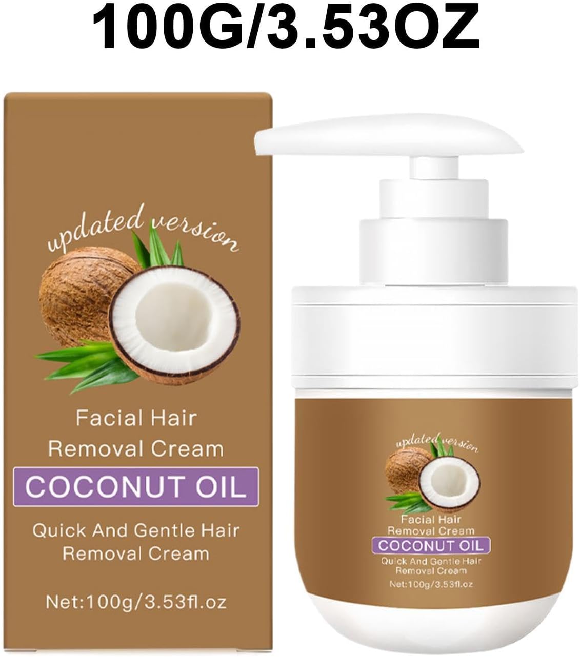 Facial Hair Removal Cream with Coconut Oil, 100g – Gentle Depilatory Cream for Face, Body, Bikini Area, Legs, Underarms, Chest, Back, Stomach, Upper Lip, Chin & Eyebrows