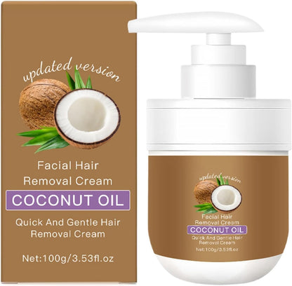 Facial Hair Removal Cream with Coconut Oil, 100g – Gentle Depilatory Cream for Face, Body, Bikini Area, Legs, Underarms, Chest, Back, Stomach, Upper Lip, Chin & Eyebrows