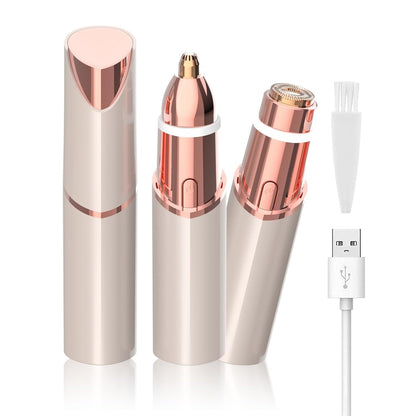 2 in 1 Facial & Eyebrow Hair Trimmer for Women, Rechargeable Face Razor, Lip & Peach Fuzz Remover, Precision Eyebrow Shaper