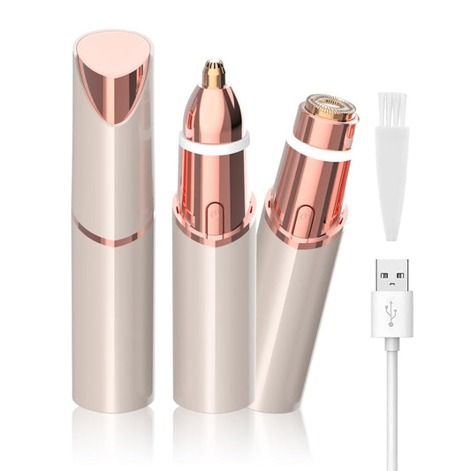 2 in 1 Facial & Eyebrow Hair Trimmer for Women, Rechargeable Face Razor, Lip & Peach Fuzz Remover, Precision Eyebrow Shaper