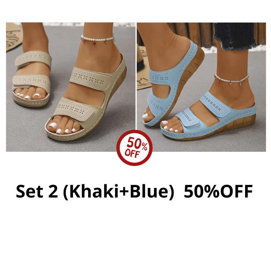 Women'S Comfortable Wedge Sandals, Breathable Hollow Out Double Strap Platform Slides