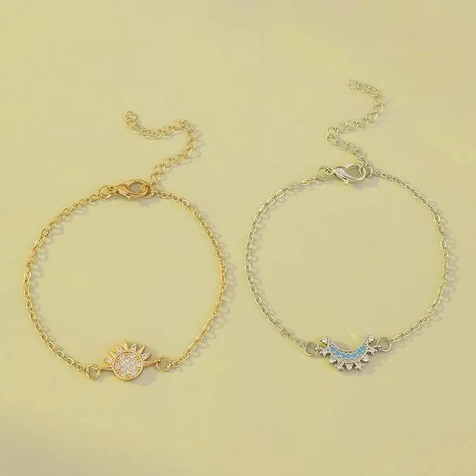 Sun and Moon Bracelet Set for bestfriend, sister gift,Stackable Gold Sun & Blue Moon Bracelet, Matching Couple/Friendship/sister Jewelry necklace