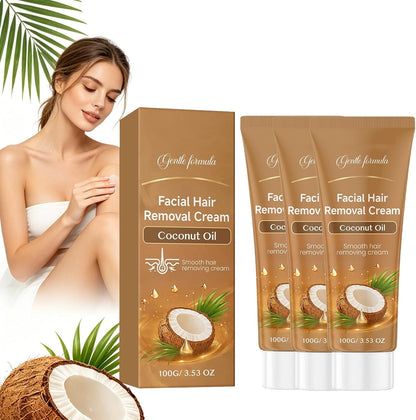 Coconut Oil Facial Hair Removal Cream for Women, Gentle and Painless Hair Removal Agent with Coconut Oil Extract, Moisturising Hair Removal Cream for Upper Lip, Chin and Cheeks (2 Pieces)