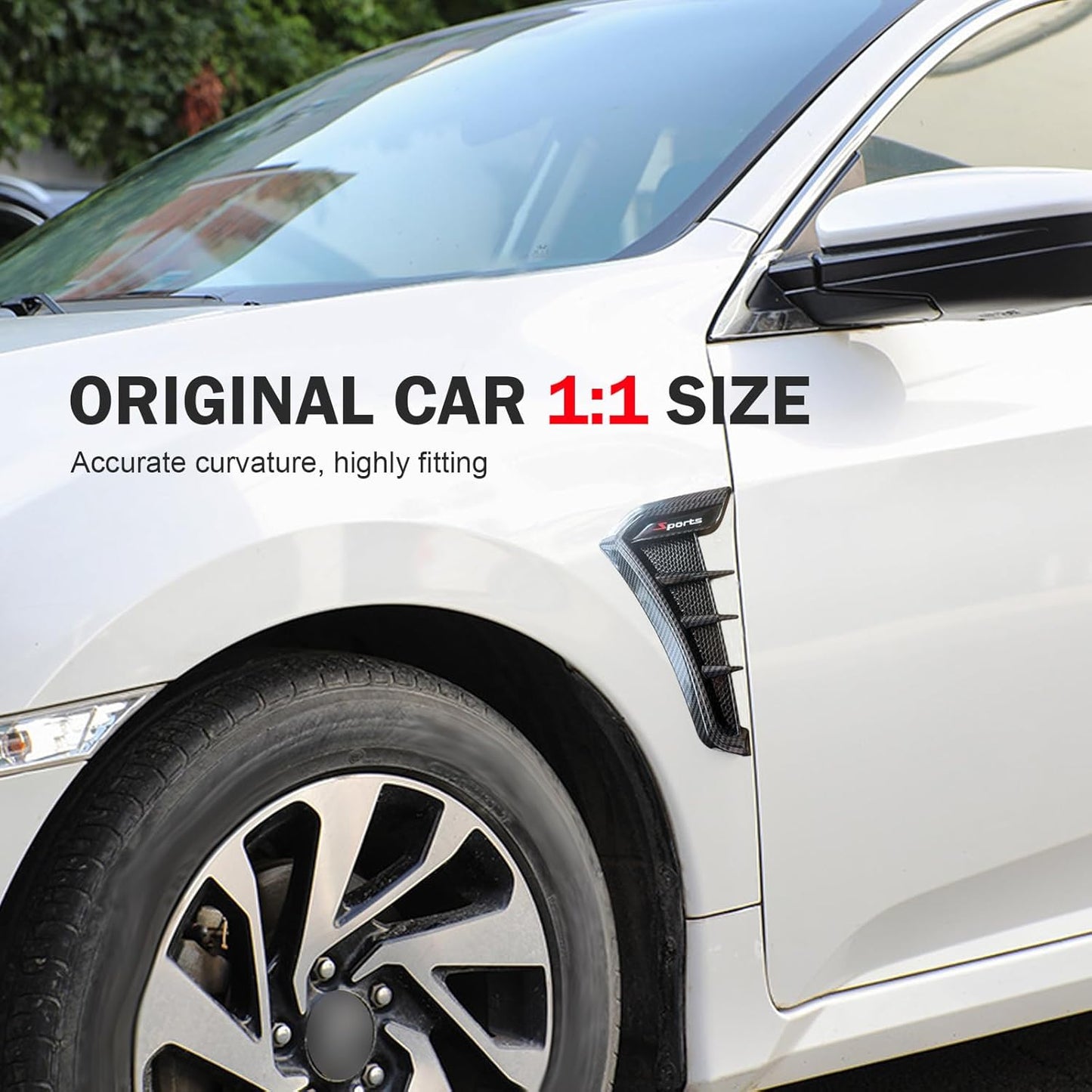 2PCS Car Fender Side Vents, Self-Adhesive Sporty Vehicle Exterior Trim Modification Kit Universal for Most Cars