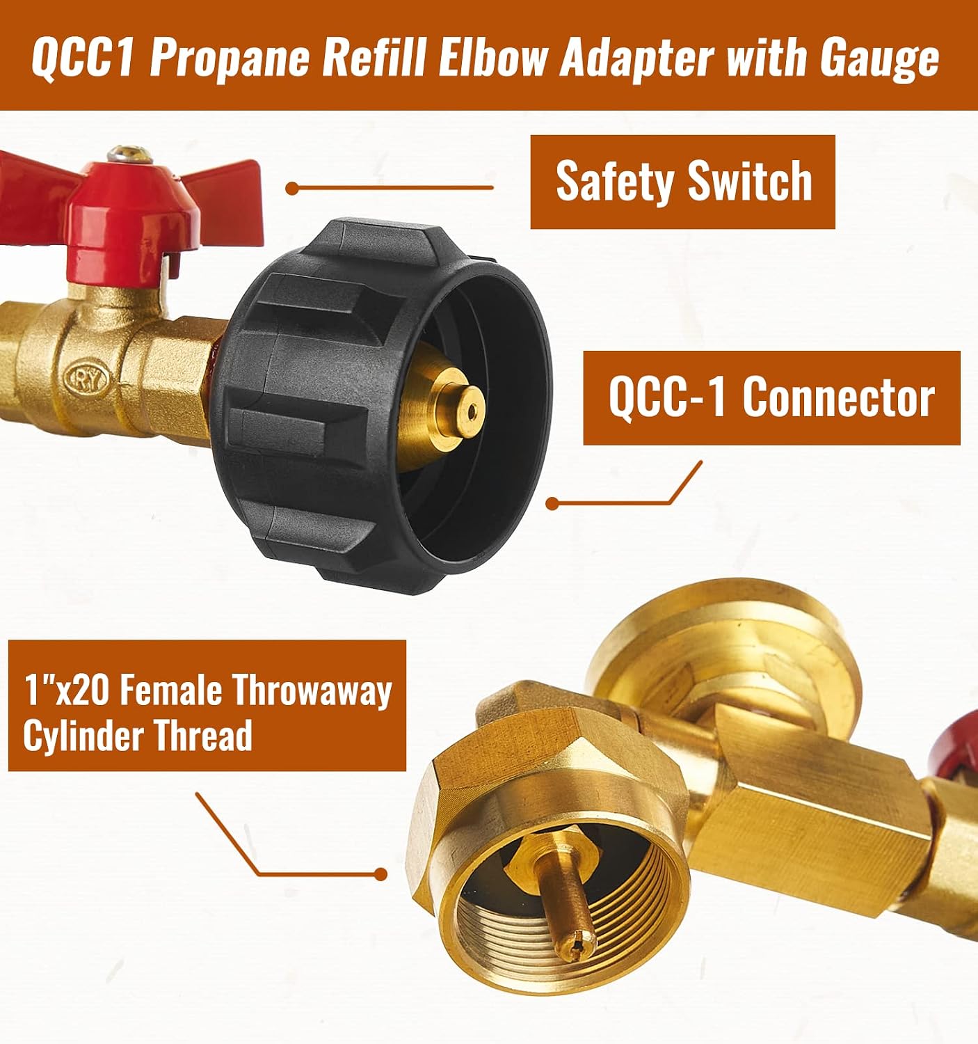 Propane Refill Adapter with Valve and Gauge | Fill 1lb Bottles from 20lb Tank