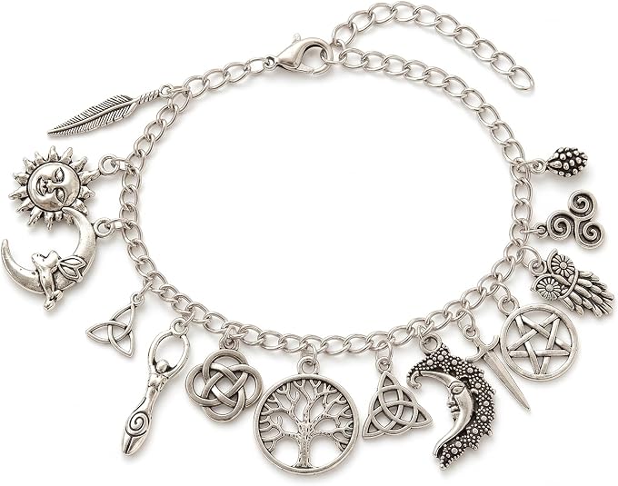 Vintage Witchy Charm Bracelet - Celestial Gothic Boho Jewelry for Women