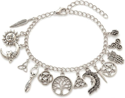 Vintage Witchy Charm Bracelet - Celestial Gothic Boho Jewelry for Women