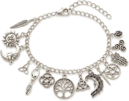 Vintage Witchy Charm Bracelet - Celestial Gothic Boho Jewelry for Women