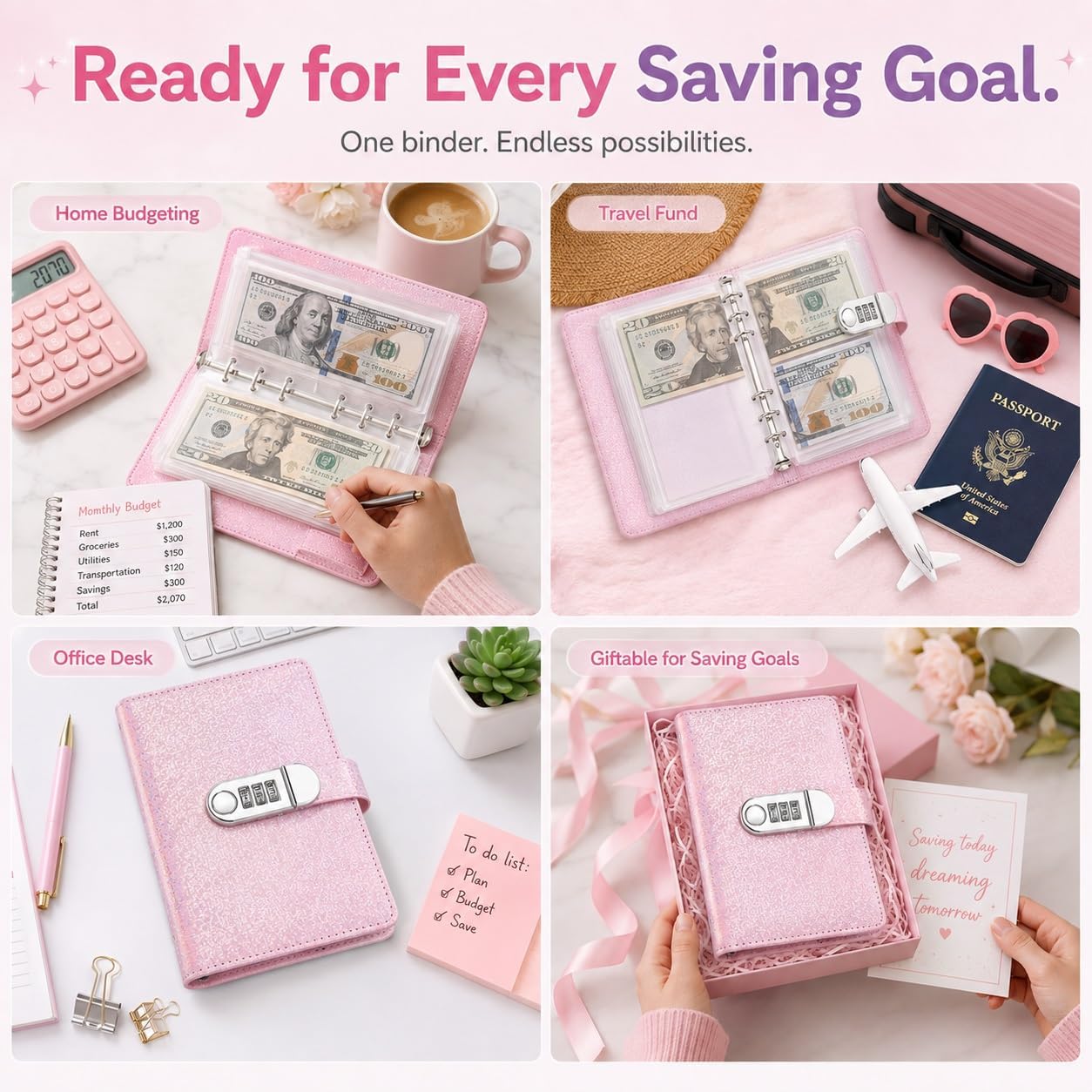 Cash Savings Binder with 3-Digit Combination Lock 100-Page