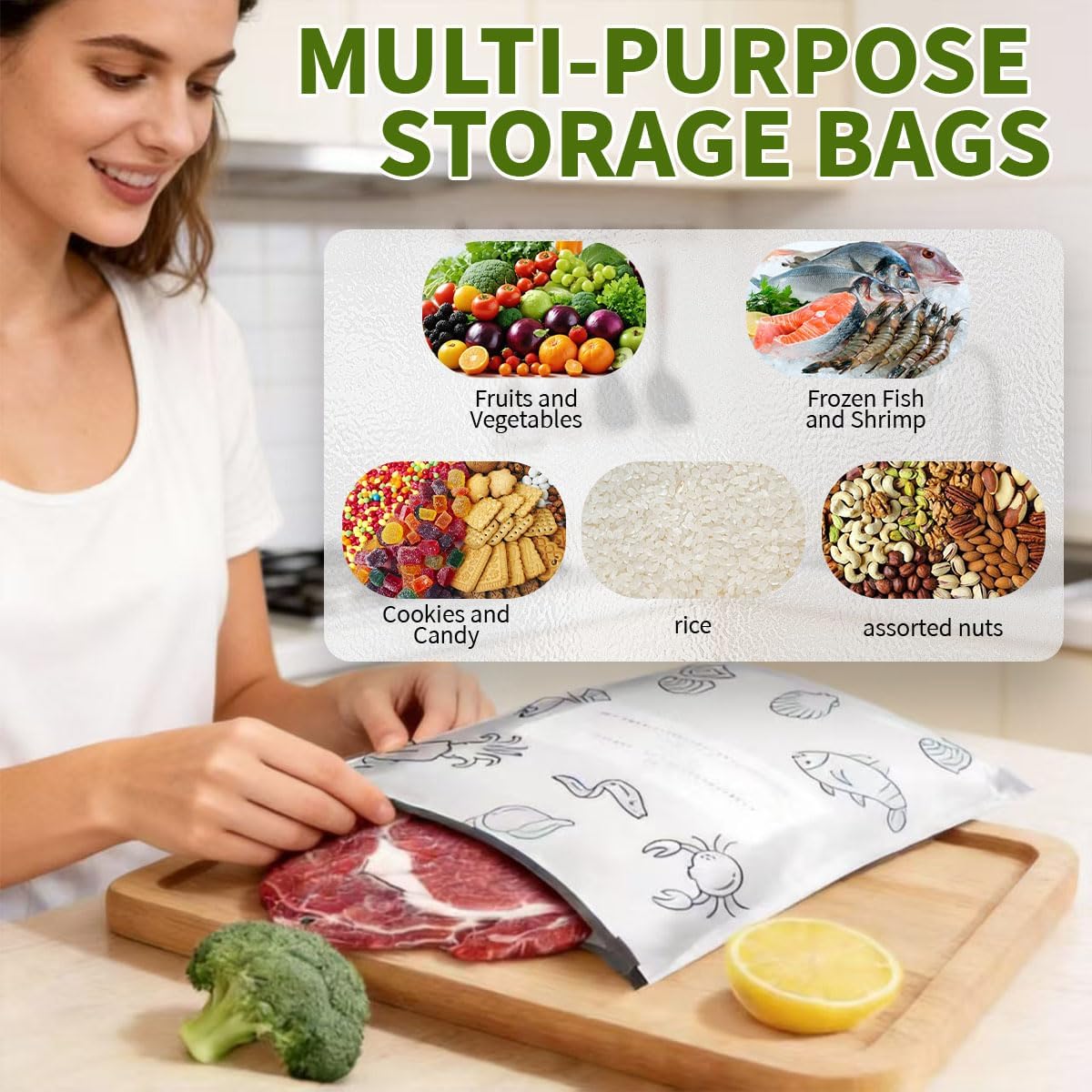 30Pcs Reusable Aluminum Foil Sealable Storage Bags with Zipper For Meat Fruit