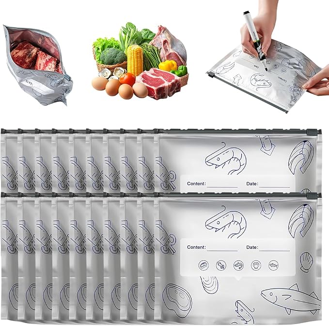 30Pcs Reusable Aluminum Foil Sealable Storage Bags with Zipper For Meat Fruit