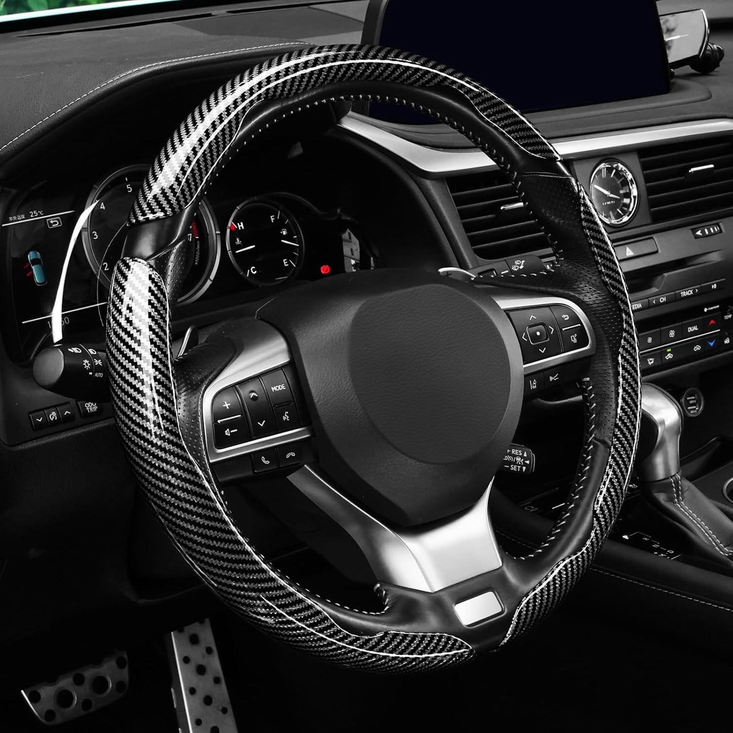 Carbon Fiber Steering Wheel Covers 3 Piece Clip on Steering Wheel Cover
