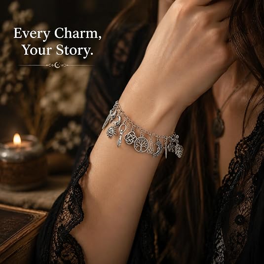 Vintage Witchy Charm Bracelet - Celestial Gothic Boho Jewelry for Women