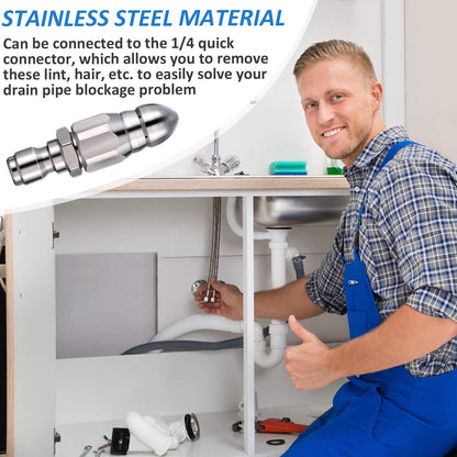 2Pcs Stainless Steel Sewer Jetter Nozzle, 65000 PSI High-Pressure Sewer Cleaning Tool