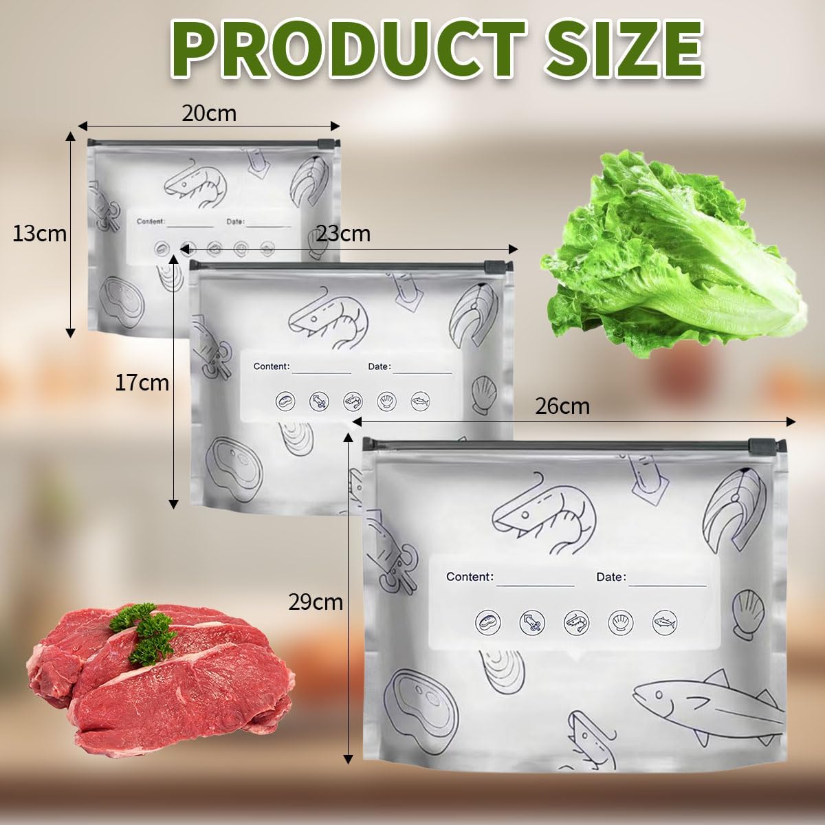 30Pcs Reusable Aluminum Foil Sealable Storage Bags with Zipper For Meat Fruit