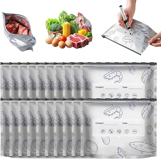 30Pcs Reusable Aluminum Foil Sealable Storage Bags with Zipper For Meat Fruit