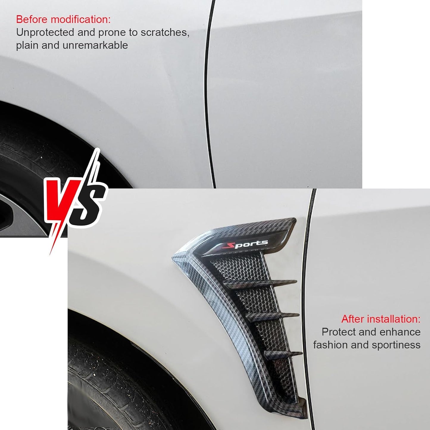 2PCS Car Fender Side Vents, Self-Adhesive Sporty Vehicle Exterior Trim Modification Kit Universal for Most Cars